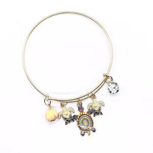 Beaded Sea Turtle Charm Colorful Bangle Bracelet